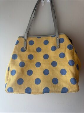 Vivid Polka Dot Canvas Tote Bag in Yellow and Blue